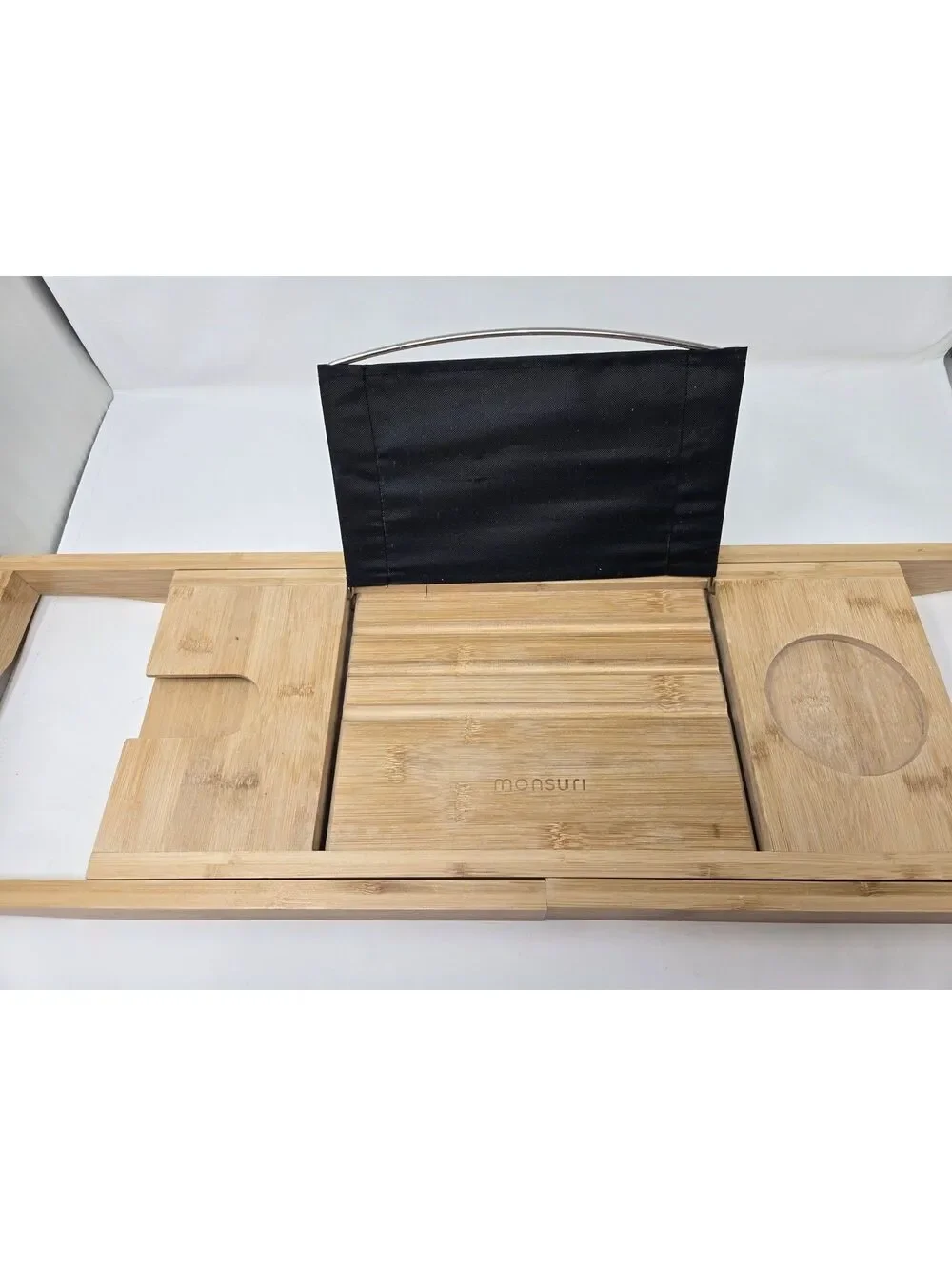 Monsun Bamboo Bathtub Caddy Tray with Book Holder and Wine Glass Slot